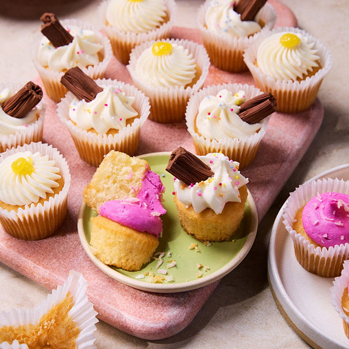 Fresh summer bakery items like pastries and cakes
