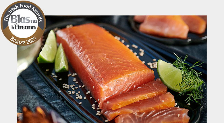 Oak & Hickory Smoked Royal Fillet of Organic Irish Salmon with the Blas na hÉireann Bronze Award logo