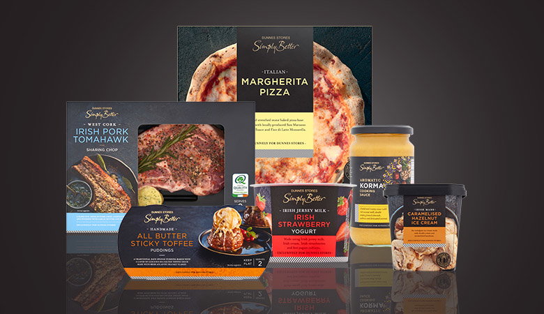 A selection of gourmet food items all labeled Simply Better