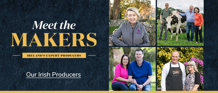 A collage featuring various Irish producers in lush outdoor settings, showcasing their connection to agriculture and food crafting. Meet the Irish producers of Simply Better.