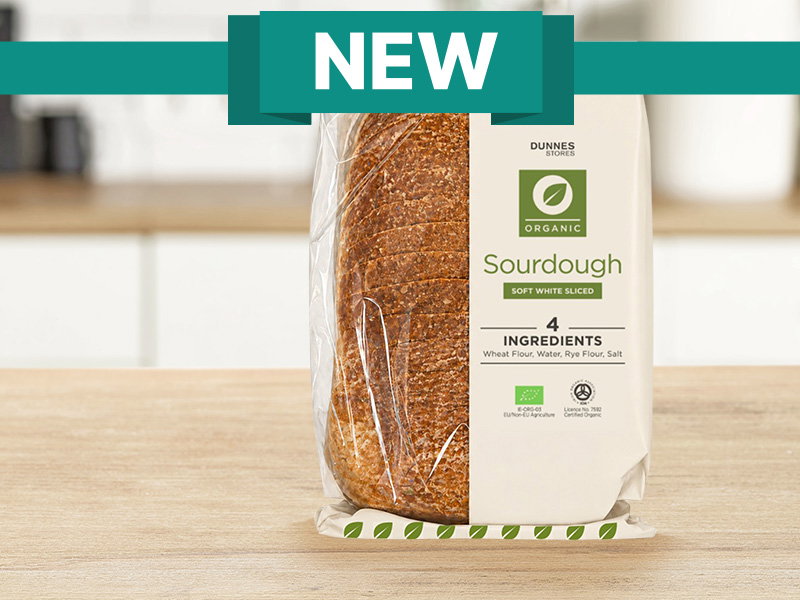 New Dunnes Stores Organic Sourdough soft white sliced bread on a kitchen worktop