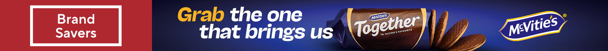 Ad: Brand Savers McVitie’s Digestives Together biscuits promotion with the message “Grab the one that brings us together”.